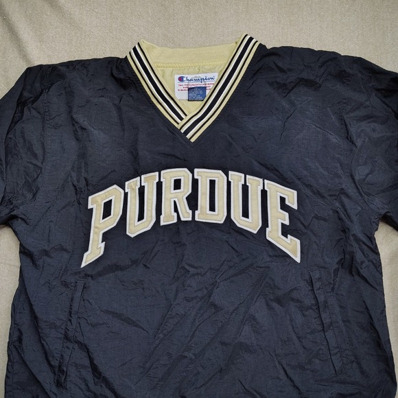 Vtg Champion Purdue Boilermakers Pullover Jacket Windbreaker V Neck NCAA Mens L - Picture 1 of 8